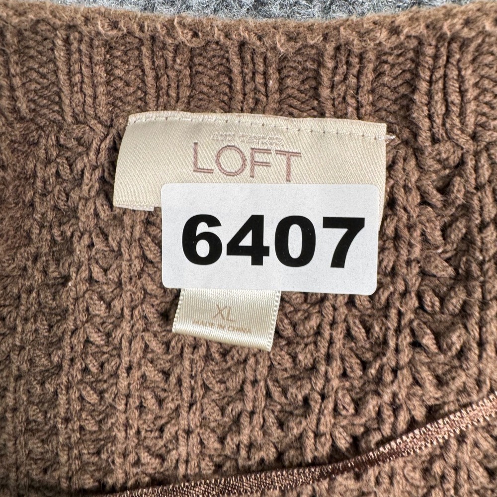 LOFT Brown Chunky Waffle Knit Waterfall Open Front Cardigan Sweater XL - Picture 8 of 8